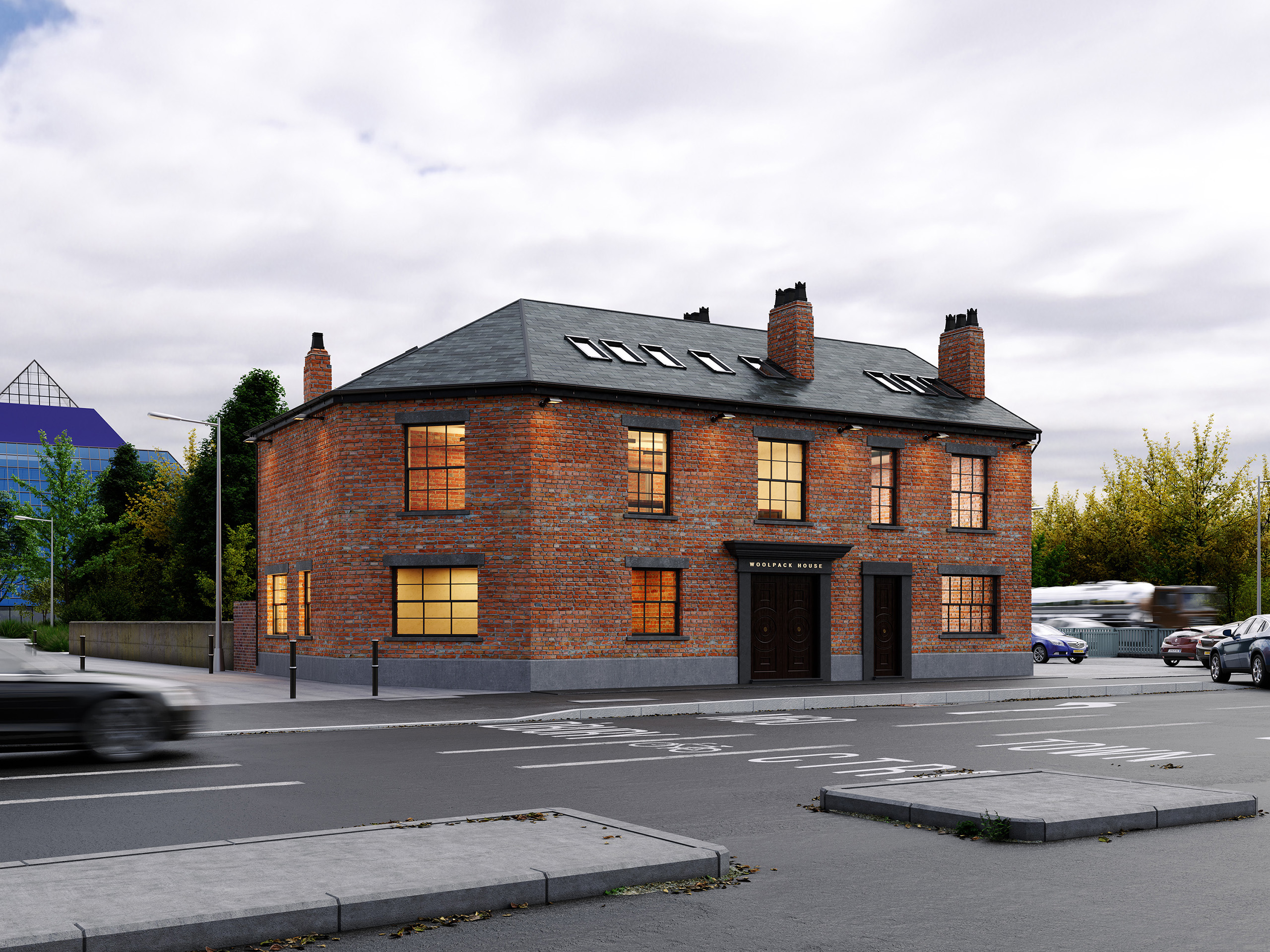 Photorealistic exterior render of a modern residence