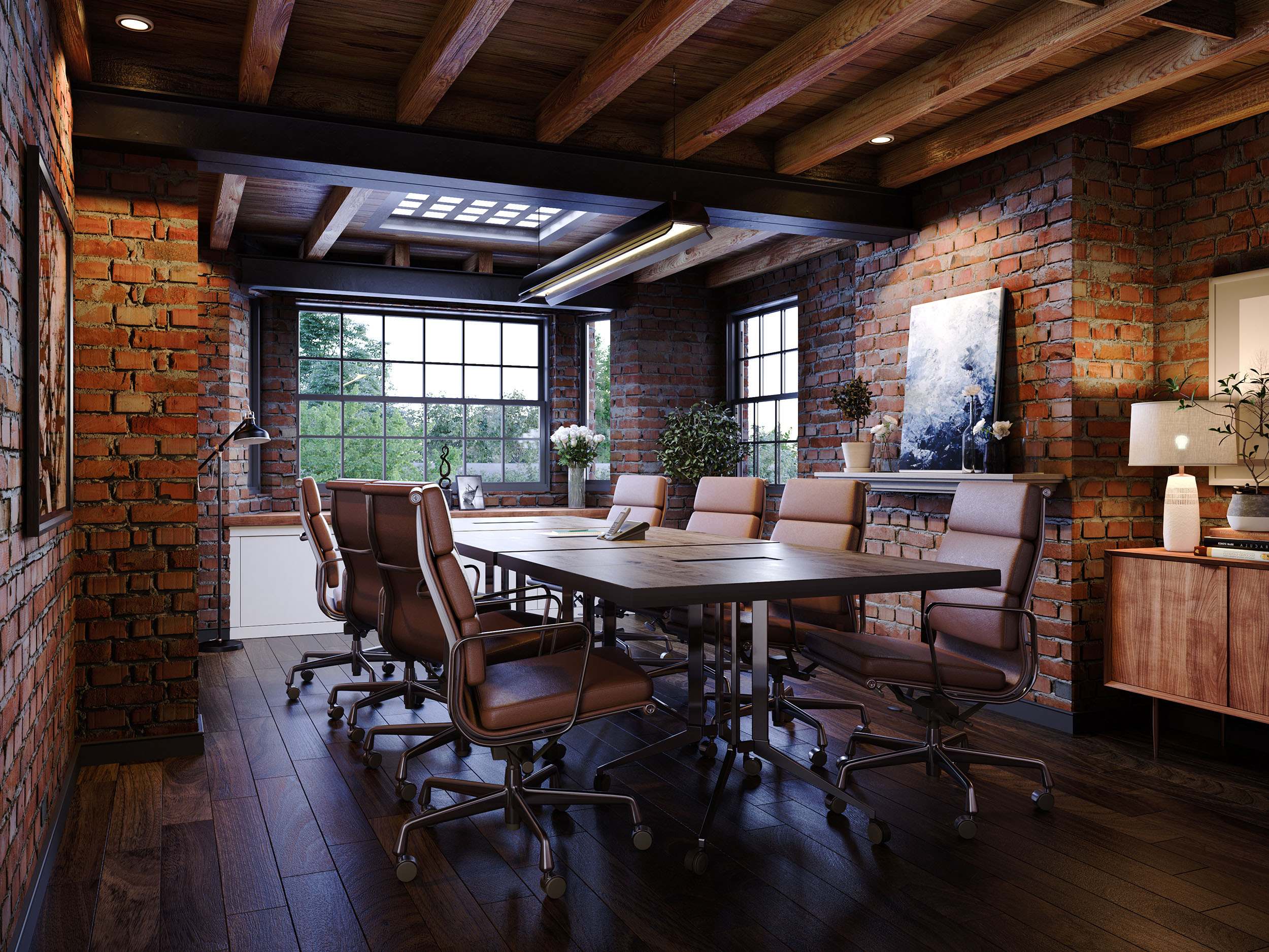 Corporate boardroom interior render