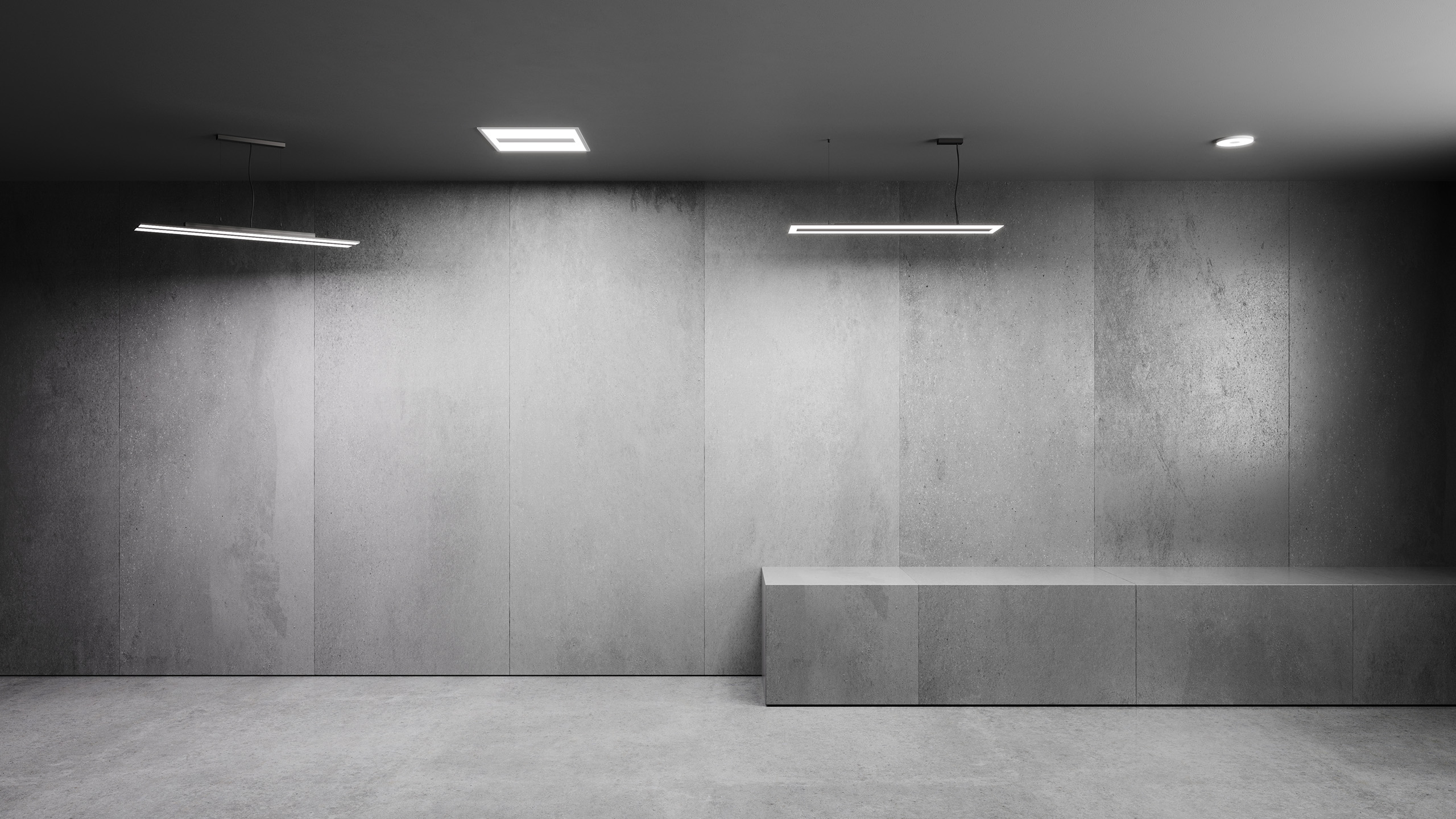 Four suspended pendant lights, product render